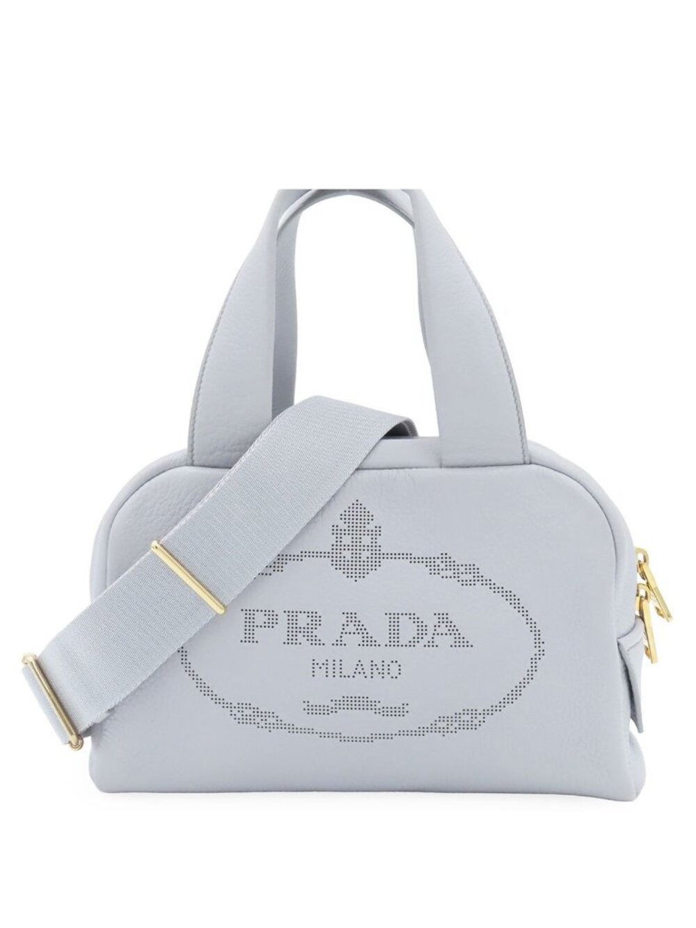 Prada Perforated Logo 2-Way Blue Gray Calfskin Shoulder Bag Triangle